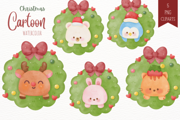 Download Christmas Wreath Watercolor and Animal - Premium Resources