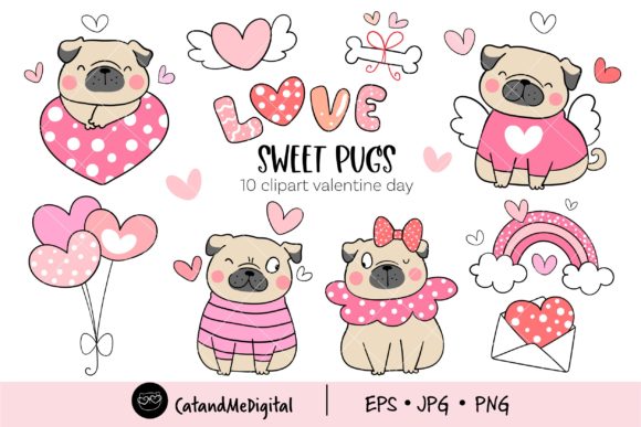 Download Sweet Pugs Valentine Clipart. - Valentine clipart Collection