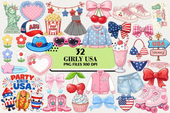 Download Kawaii Girly USA Vacation Clipart Bundle - Clipart bundle Collection