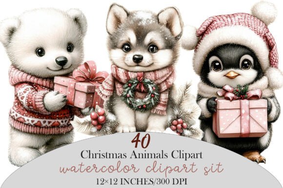 Download Christmas Winter Animals Clipart Bundle - Clipart bundle Collection
